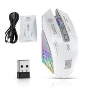ASHATA Mouse da Gioco Wireless, Gioco Mouse Ergonomico a 3 Modalità/BT/2,4G, 12000 Dpi, Retroilluminazione RGB, Ricaricabile, per Computer Portatile per PC (Bianco Grigio)