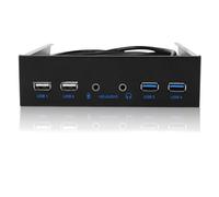 ASHATA Pannello Frontale USB 3.0,Multifunzione Pannello Frontale 5,25 Pollici Hub USB3.0 + USB2.0, hub USB Super Speed 4.8 Gbps Pannello Frontale con Ingresso Audio/Microfono HD Nero