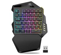 ASHATA Tastiera da Gioco con Una Sola Mano, Mini Tastiera da Gioco Wireless 2.4G Retroilluminata Colorata RGB per PC Gamer, con Poggiapolsi Staccabile, 35 Tasti