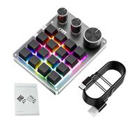 ASHATA Tastierino Macro Programmabile, 16 Tasti + 3 Manopole, Tastiera Macro modalità BT Cablata USB Mini Tastierino da Gioco, Tasti di Scelta Rapida Versatili, (BLACK)