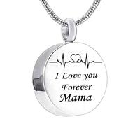 Ashes Keepsake Necklace,Round and ECG with Engraving I Love You Forever... Stainless Steel Necklaces for Ashes Cremation Necklace for Ashes