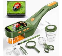 Ashfly Acchiappa-insetti per bambini con microscopio,Gioco da esterno,Verde | Display IPS 2,4", 500X, HD 1080P, Kit STEM per esplorare la natura, Lente d'ingrandimento, Regalo di Natale