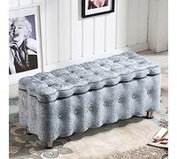 ASHILD Lusso Panca portaoggetti con Bottoni in Cristallo,Velluto Panca Imbottita per Scarpe Pouf portaoggetti,Soggiorno Camera da Letto Comodo Poggiapiedi Panche Multifunzione Seduta-Grigio 100x40x