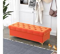 ASHILD Lussuosa Panca ottomana con Contenitore, Panca Moderna ottomana per Camera da Letto Soggiorno, Panca portaoggetti Imbottita in Velluto Panca all'estremità del Letto-Arancione 100x40x40cm(39x