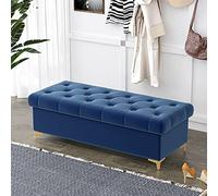 ASHILD Lussuosa Panca ottomana con Contenitore, Panca Moderna con Contenitore ottomano per Camera da Letto Soggiorno, Panca portaoggetti Imbottita in Velluto Panca all'estremità del Letto-Blu 120x4