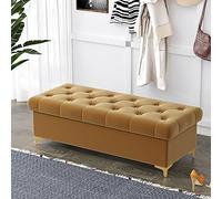ASHILD Lussuosa Panca ottomana con Contenitore, Panca Moderna ottomana per Camera da Letto Soggiorno, Panca portaoggetti Imbottita in Velluto Panca all'estremità del Letto-Marrone 100x40x40cm(39x16