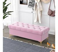 ASHILD Lussuosa Panca ottomana con Contenitore, Panca Moderna ottomana per Camera da Letto Soggiorno, Panca portaoggetti Imbottita in Velluto Panca all'estremità del Letto-Rosa Chiaro 120x40x40cm(4