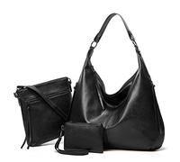 Ashioup Hobo Bag, Set Borsa a Tracolla Donna, Abito Nero a Tre Pezzi, One Size