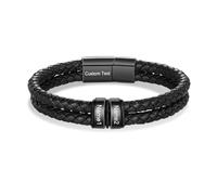 Ashleymade Bracciale Uomo in Pelle Personalizzato con Nome Bracciale Inciso in PU e Acciaio Inossidabile per Papà Marito Regalo Festa del Papà Compleanno Natale (2 nome)