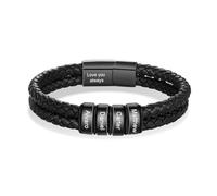 Ashleymade Bracciale Uomo in Pelle Personalizzato con Nome Bracciale Inciso in PU e Acciaio Inossidabile per Papà Marito Regalo Festa del Papà Compleanno Natale (4 nome)