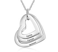 Ashleymade Collana Cuore Personalizzata Donna Collane con Nomi Incisi Argento Pendente Regalo per la Mamma Figlia Nonna Moglie Fidanzata Migliore amica (Argento-3 nome)