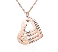 Ashleymade Collana Cuore Personalizzata Donna Collane con Nomi Incisi Argento Pendente Regalo per la Mamma Figlia Nonna Moglie Fidanzata Migliore amica (Rosa-4 nome)