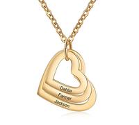 Ashleymade Collana Cuore Personalizzata Donna Collane con Nomi Incisi Argento Pendente Regalo per la Mamma Figlia Nonna Moglie Fidanzata Migliore amica (Oro-3 nome)