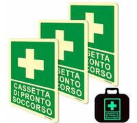 Ashoaza 3 Pezzi Auto-Luminosa per CASSETTA DI PRONTO SOCCORSO Cartello, Adesivi Cassetta Pronto Soccorso in Vinile Autoadesivo Anti graffio Anti UV impermeabile, (Autoilluminata Cm 20 x 15)