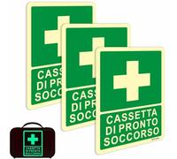 Ashoaza Auto-Luminosa per CASSETTA DI PRONTO SOCCORSO Cartello, Autoilluminata Cm 20 x 15, 3 Pezzi Adesivi Cassetta Pronto Soccorso in Vinile Autoadesivo Anti graffio Anti UV impermeabile