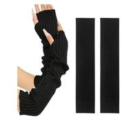 Ashopfun, manicotti caldi invernali per donna, guanti lunghi senza dita in misto lana, eleganti guanti da donna a maglia a manica lunga con apertura per il pollice, Nero , Etichettalia unica