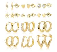 ASH'S CHOICE 12 Paia Orecchini Cerchio Donna Oro 14K e Perno Misti