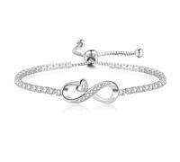ASH'S CHOICE Bracciale da Donna con Simbolo Dell'Infinito al Centro, Piccolo Bracciale Tennis Love, Argento Intarsiato con Zircone Bianco e Diamante, Regolabile Manualmente