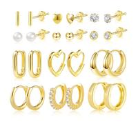 ASH'S CHOICE Orecchini Cerchio Donna Oro 14K e Perno Perle 12 Paia