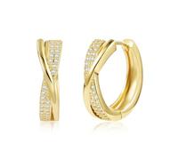 ASH'S CHOICE Orecchini Cerchio Donna Oro 14K Incrocio con Zirconi Huggie