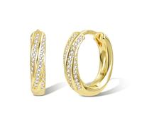 ASH'S CHOICE Orecchini Cerchio Donna Oro 14K Zirconi Strass Huggie Piccoli