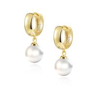 ASH'S CHOICE Orecchini da donna con perle d’acqua dolce argento 925, Orecchini di Perle Sfera Rotonda, per Donne e Ragazze Orecchini a Cerchio Ipoallergenici Placcati in oro 14K earrings