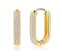ASH'S CHOICE Orecchini Donna Cerchio Oro 14K Huggie Quadrata Strass Zirconi