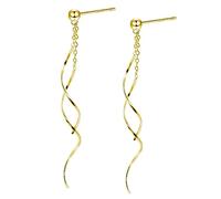 Ash's Choice Orecchini Pendenti Da Donna In Argento Puro S925 Placcato Oro 14K Con Multi-Ciondolo a Spirale e Pendente Lungo a Forma Di Lacrima Scintillante