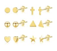 Ash's Choice Set Di Orecchini Orecchini Bicolore In Argento Sterling S925/Placcati In Oro 14K Per Coppie Con Orecchie Forate Multiple (Stelle e Luna Incastonate Con Diamanti e Triangoli Amorosi)