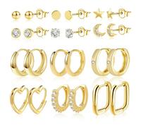 ASH'S CHOICE Set Orecchini a Cerchio per Donne Ragazze,14K Piccoli Orecchini a Cerchio in Oro Lucido con CZ Huggie Confezione di Piccoli Orecchini a Cartilagine Regali