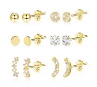 Ash's Choice Set Orecchini Donna Piccoli In Acciaio Chirurgico Orecchini Set Di Orecchini In Argento S925/Oro 14K e Argento (6 Paia) …