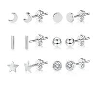 Ash's Choice Set Orecchini Donna Piccoli In Acciaio Chirurgico Orecchini Set Di Orecchini In Argento S925/Oro 14K e Argento (6 Paia)