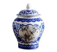 ASHSDI Classico Vaso Vaso Di Zenzero Decorativo In Porcellana Bianca Blu Stile Cinese, Vaso Di Stoccaggio Del Tè con Coperchio, Disposizione Floreale Vintage Tradizionale Zenzero(A)
