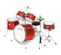 Ashthorpe Batteria completa per bambini 5 pezzi con piatti in vero ottone - Kit principiante avanzato con bassi da 40,6 cm, piatti regolabili, Hi-Hats, pedali e bacchette - Rosso