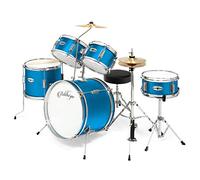 Ashthorpe Batteria completa per bambini 5 pezzi con piatti in vero ottone - Kit principiante avanzato con bassi da 40,6 cm, piatti regolabili, Hi-Hats, pedali e bacchette - Blu
