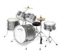 Ashthorpe Batteria completa per bambini 5 pezzi con piatti in vero ottone - Kit principiante avanzato con bassi da 40,6 cm, piatti regolabili, Hi-Hats, pedali e bacchette - Argento