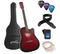 Ashthorpe Chitarra acustica per principianti da 104,1 cm (rosso), kit base base con custodia, corde, tracolla, accordatore, plettri