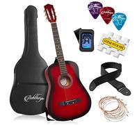 Ashthorpe Chitarra acustica per principianti da 96,5 cm (rosso), kit base con custodia, corde, cinghia, accordatore, pistone e plettri