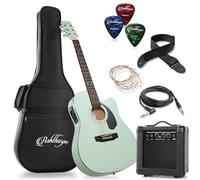 Ashthorpe Chitarra elettrica acustica a spalla mancante Thinline full-size, con amplificatore da 10 Watt, verde menta