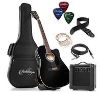 Ashthorpe Chitarra elettrica acustica a spalla mancante Thinline full-size con amplificatore da 10 Watt - Nero