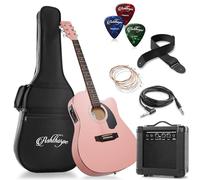 Ashthorpe Chitarra elettrica acustica a spalla mancante Thinline full-size con amplificatore da 10 Watt, rosa