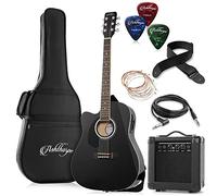 Ashthorpe Chitarra elettrica acustica Dreadnought Cutaway per mancini con amplificatore da 10 Watt, nero