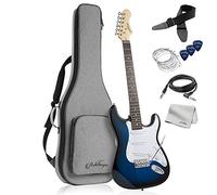 Ashthorpe - Chitarra elettrica da 39 pollici (blu e bianco), kit per chitarra full size con borsa imbottita, barra tremolo, cinghia, corde, cavo, camoscio, plettri