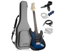Ashthorpe Chitarra elettrica da 39 pollici (blu-nera), kit per chitarra full-size con custodia imbottita, barra tremolo, tracolla, corde, cavo, panno, plettri