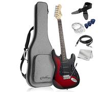 Ashthorpe - Chitarra elettrica da 39 pollici (rosso e nero), kit per chitarra full size con borsa imbottita, barra tremolo, cinghia, corde, cavo, camoscio, plettri