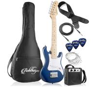 Ashthorpe Kit chitarra elettrica per principianti da 76,2 cm con amplificatore (blu), pacchetto base con custodia, corde, tracolla, plettri