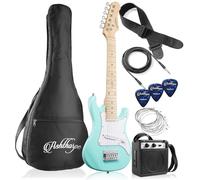 Ashthorpe Kit chitarra elettrica per principianti da 76,2 cm con amplificatore (color foglia di tè), pacchetto base con custodia, corde, tracolla, plettri