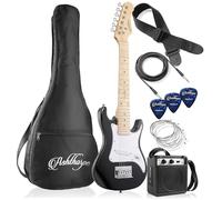Ashthorpe Kit chitarra elettrica per principianti da 76,2 cm con amplificatore (nero), pacchetto base con custodia, corde, tracolla, plettri