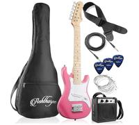 Ashthorpe Kit chitarra elettrica per principianti da 76,2 cm con amplificatore (rosa), pacchetto base con custodia, corde, tracolla, plettri