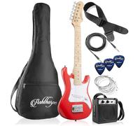 Ashthorpe Kit chitarra elettrica per principianti da 76,2 cm con amplificatore (rosso), pacchetto base con custodia, corde, tracolla, plettri